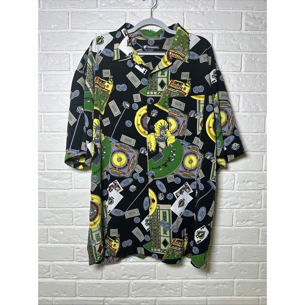 Vintage Ferruche Las Vegas Hawaiian Shirt Mens XXL Casino Roulette Gambling